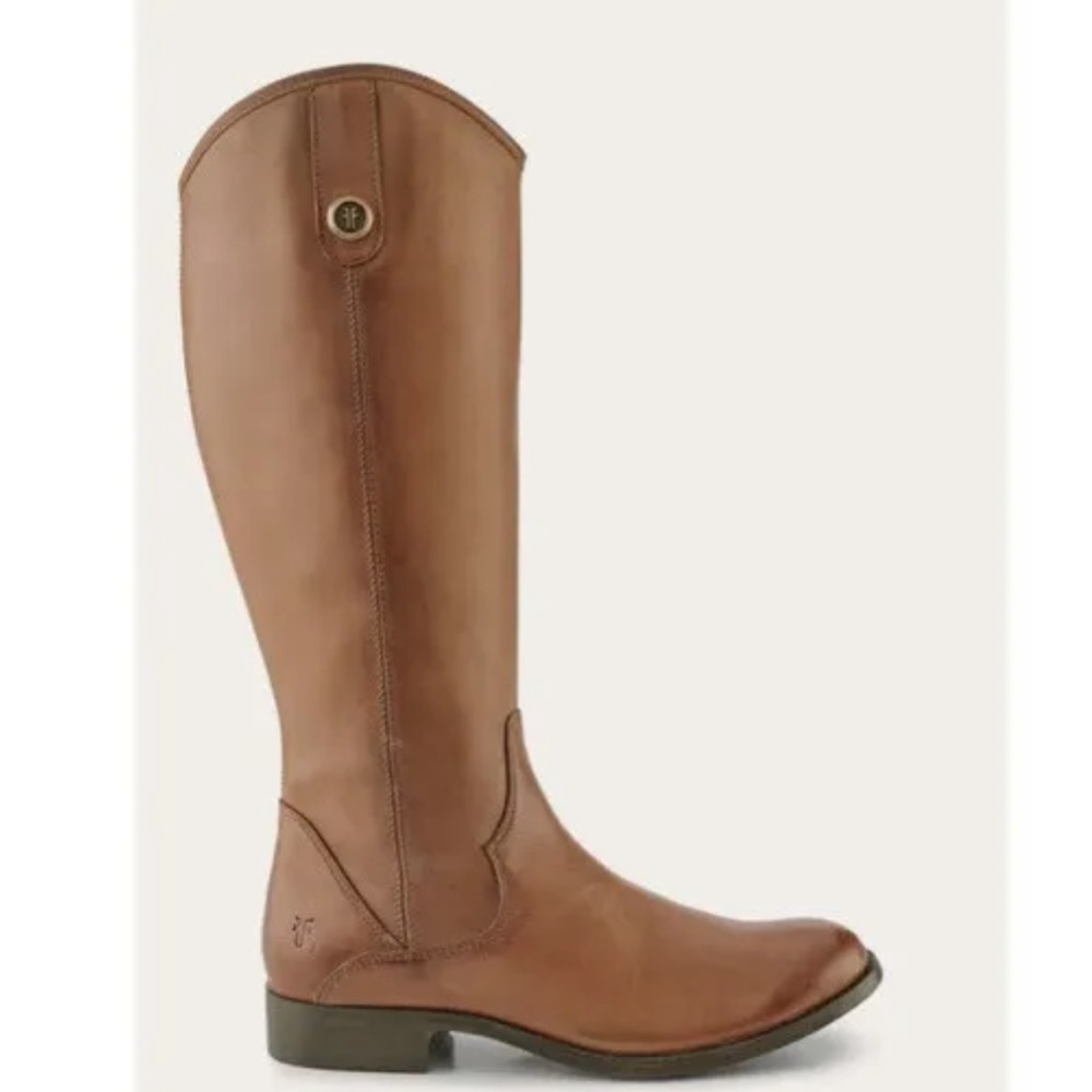 New $398 - FRYE Marissa Medallion Inside Zip Tall Leather Boot in Cognac Size 7